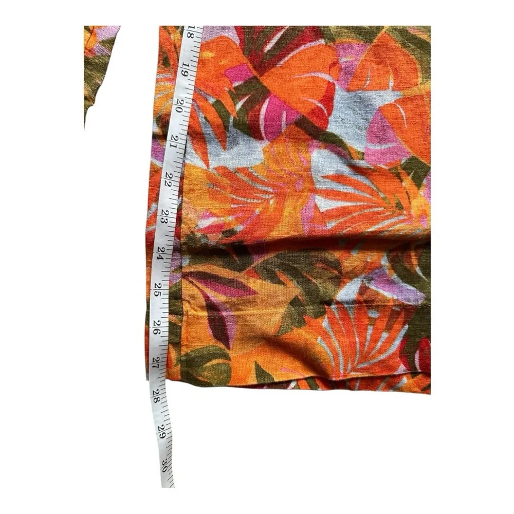 C&C California 100% Linen Orange and Pink Tropical Floral Wide Leg Pant - Picture 7 of 8